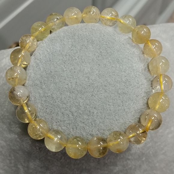 Citrine Beaded Stretch Bracelet Natural Gemstone 9mm Bead Yellow Citrine Crystal - Picture 9 of 13